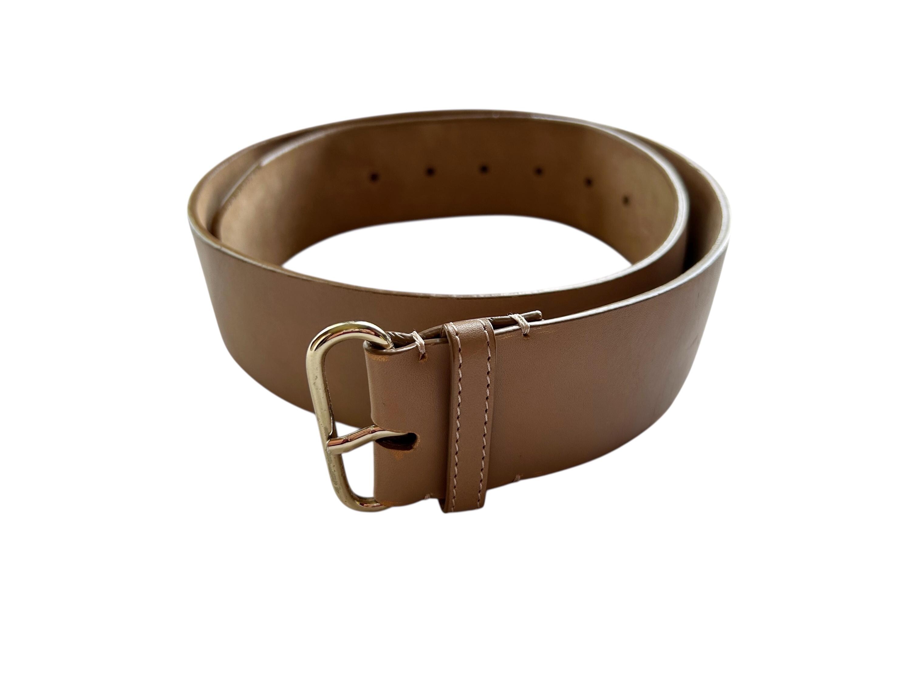 Vintage Ann Taylor // Taupe Leather Wide Belt Elegant Gold  display picture 2