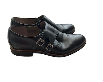 Women's Size 9 Black Genuine Leather Rockport Brogue Loafer Shoes Silver Buckles