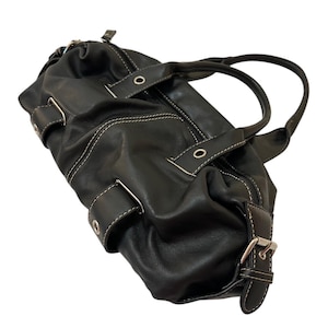 Vintage Black Leather Baguette Purse // Y2K Soft Slouchy Handbag