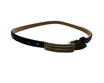 talbots brown leather skinny belt gold buckle minimalist classic italy made Slim Leather Belt | Talbots main image 4
