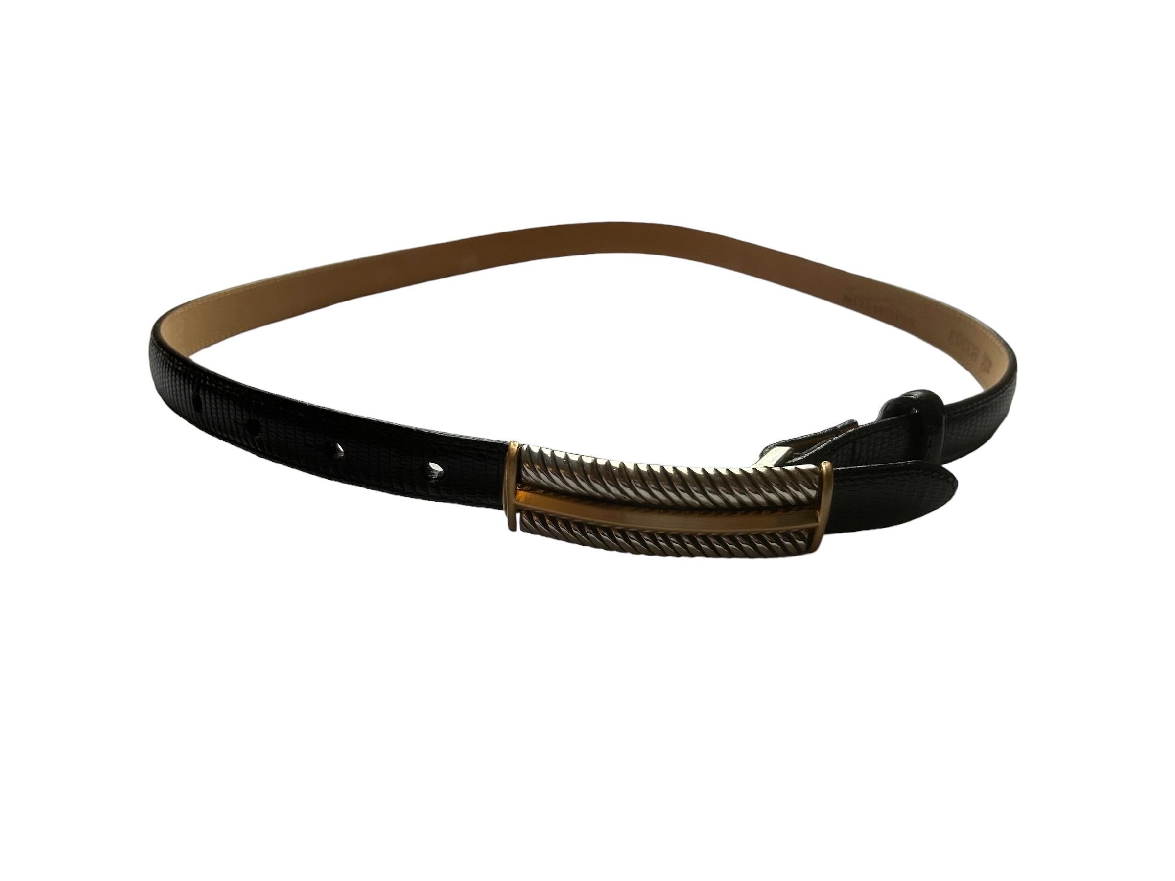 Brighton Black Skinny Belt // Genuine Leather Gold & Silver 