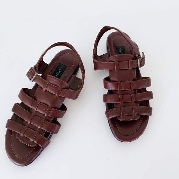 Vintage Genuine Leather Shoes // Strappy Jesus Sandals 7