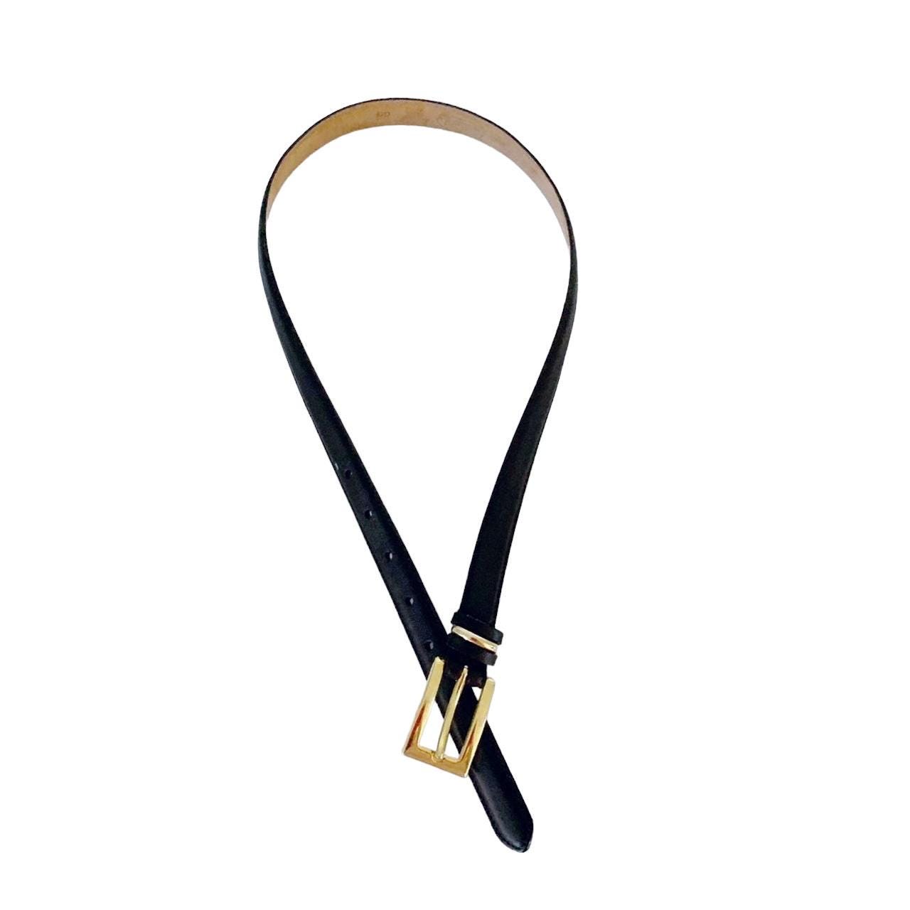 talbots brown leather skinny belt gold buckle minimalist classic italy made Slim Leather Belt | Talbots main image 2