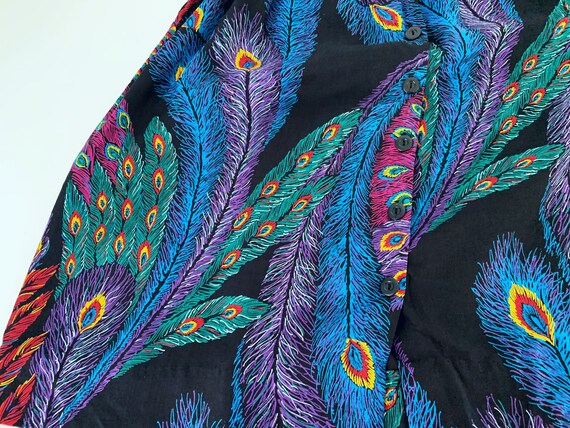 Vintage Peacock Skirt // Black Button Front Retro… - image 1