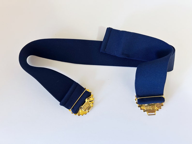 Vintage 1980s 90s Stretch Belt // Navy Blue & Gold Daisy Buckle immagine 3