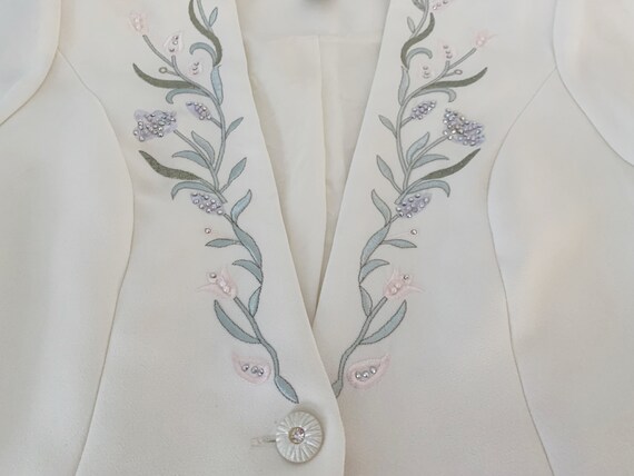 Vintage Cream Jacket // Pink & Lavender Embroider… - image 6