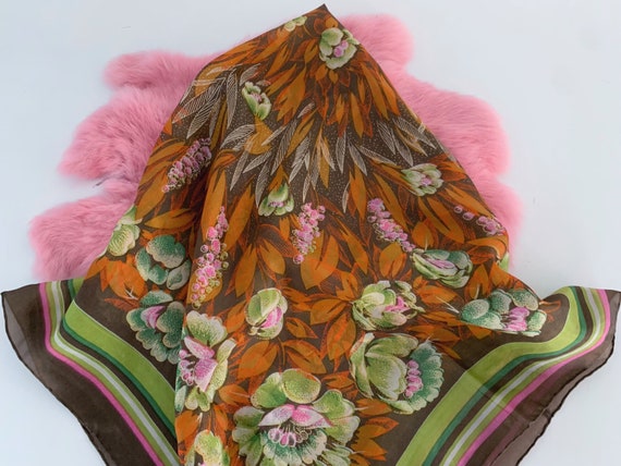 Vintage 1970’s Scarf // Floral Pure Silk Large Sc… - image 1