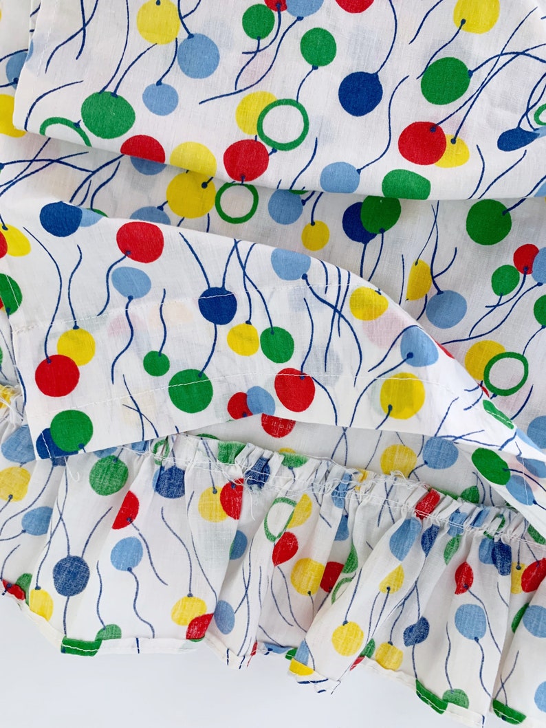 Vintage Ruffled Curtains // One Pair Balloon Print // Retro Primary Colors Print image 3