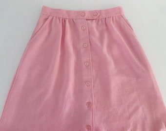 Vintage Pink Skirt // High Waist Button Front A-Line Skirt