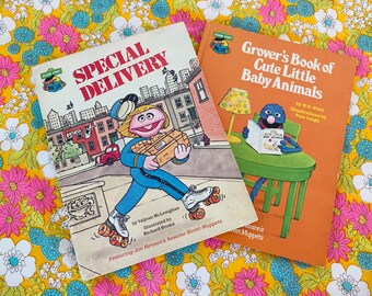 80s illustrated books Vintage 1980’s Books //Kawaii Cute Unisex Hardback Book // Children Orange Set Of 2 Sesame Street