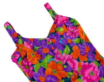 Retro One Piece Swimsuit   By Palm Point // Pink & Orange Mod Floral Print