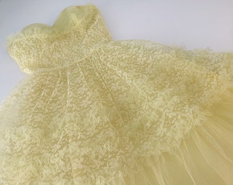 Vintage Pastel Yellow Dress // 1950’s Tulle & Lace Party Dress