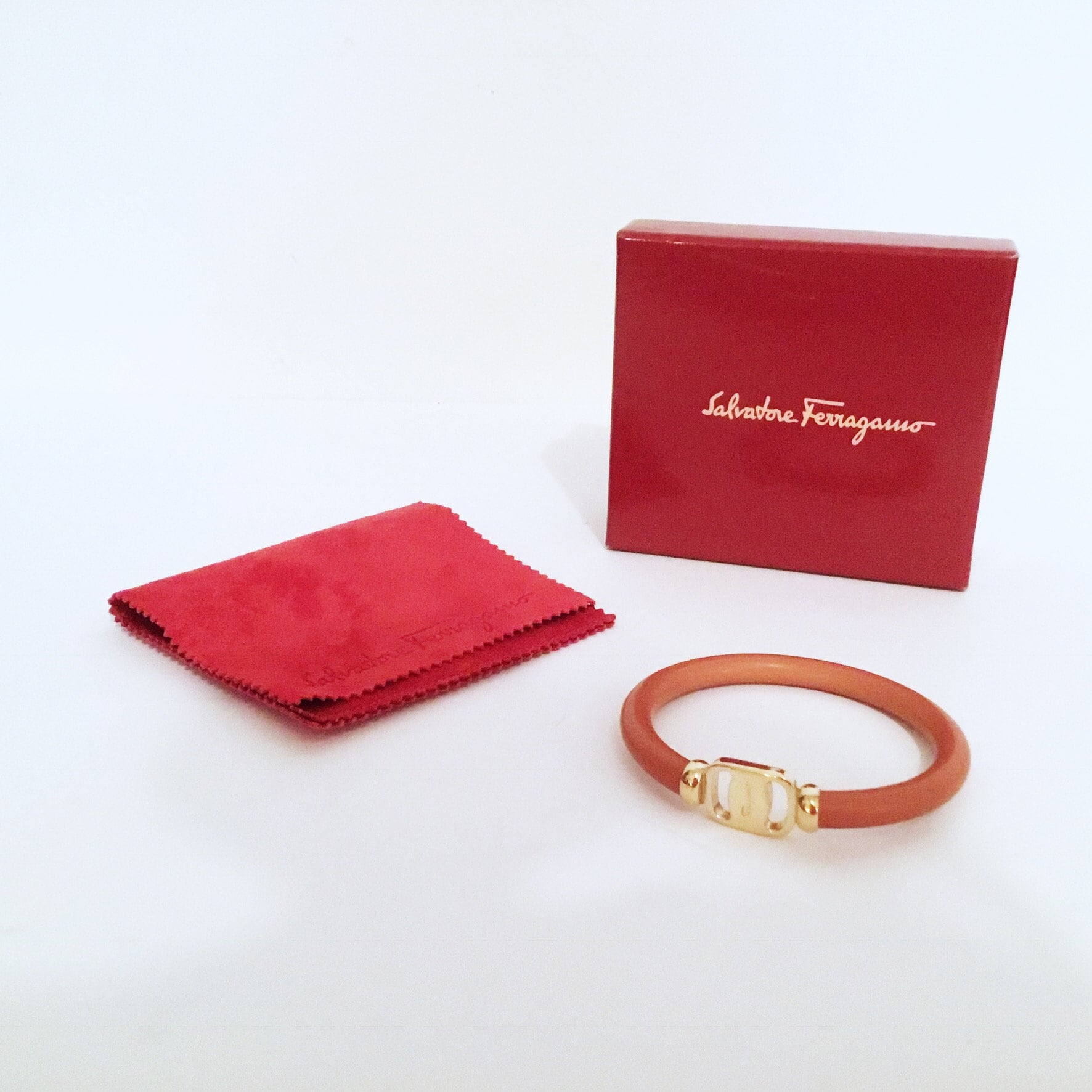 Salvatore Ferragamo Red Woven Gancio Bracelet Salvatore Ferragamo