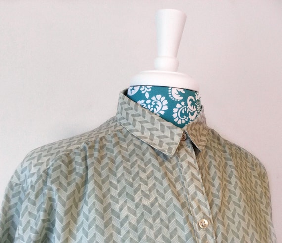 vintage 1970s blouse // green chevron shirt  // b… - image 3