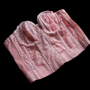 Vintage Corset Bustier // Pink Lingerie 36B Bra Romantic Pinup Bombshell