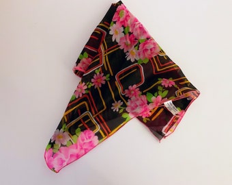 Vintage 1960’s Scarf // Sheer Pink Floral Daisy Neck Purse Head Scarf
