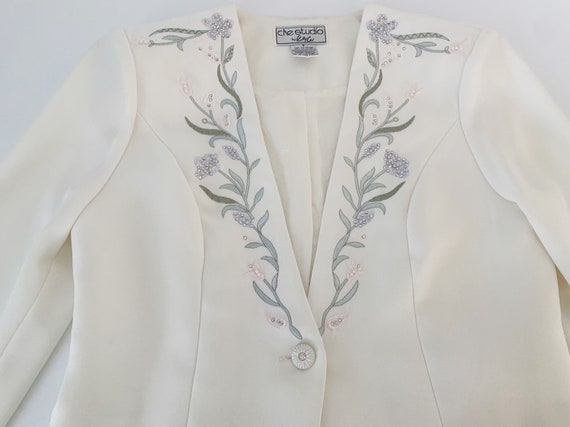Vintage Cream Jacket // Pink & Lavender Embroider… - image 1