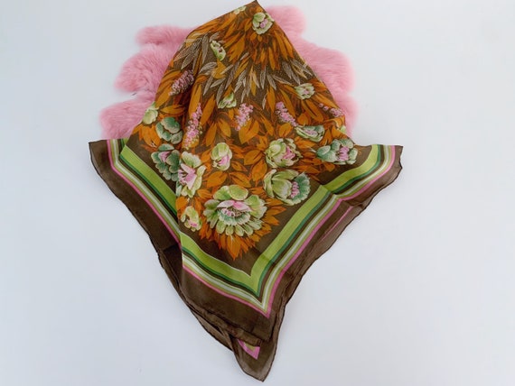 Vintage 1970’s Scarf // Floral Pure Silk Large Sc… - image 4