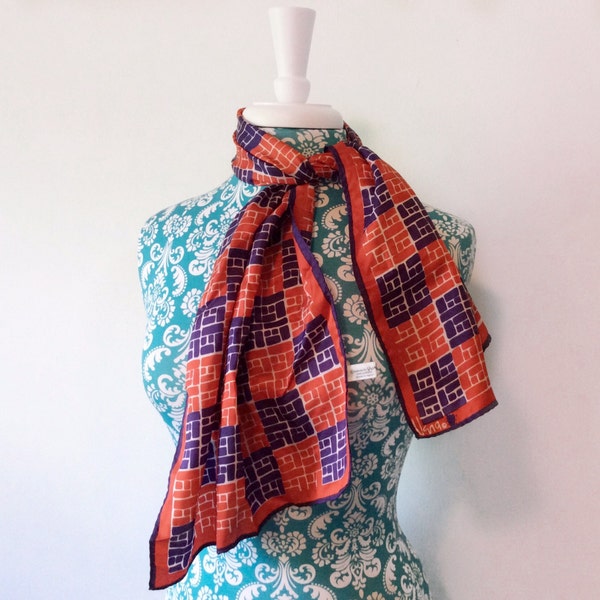 Vintage Vera Scarf // Geometric Print // Blue And Red Sash