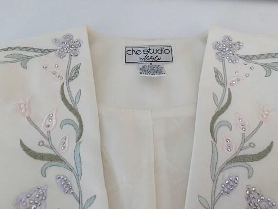 Vintage Cream Jacket // Pink & Lavender Embroider… - image 7