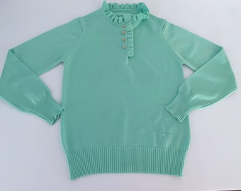 Vintage Givenchy Sweater // Pastel Aqua Ruffled Collar 70’s Pullover