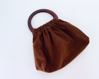 Vintage Brown Handbag // 1970’s Tortoise Handles //Prairie Peasant Bohemian Purse