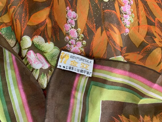Vintage 1970’s Scarf // Floral Pure Silk Large Sc… - image 2