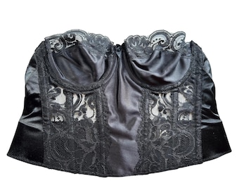 Vintage 34B Black Floral Lace Corset // Victorias Secret Crop Top Bustier Lingerie