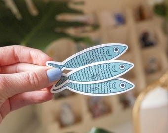 Set de pegatinas de sardinas, arte de mariscos enlatados