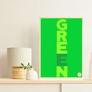 Póster verde con palabra green. Arte de pared verde. Cartel minimalista verde. Decoración para pared. Descarga digital. Arte imprimible.