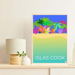 Póster de Islas Cook. Decoración para pared. Impresión artística de islas. Póster de viajes. Descarga digital. Arte imprimible.