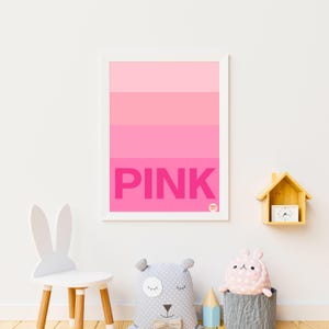 Póster rosa con palabra pink. Arte de pared rosa. Cartel minimalista pink. Decoración para pared. Descarga digital. Arte imprimible.