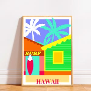 Arte de pared surf. Decoración para pared. Impresión artística viaje. Póster hawaii. Decoración surf. Descarga digital. Arte imprimible.