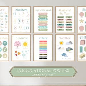 Educational Posters, 10 Homeschool Prints, Montessori Classroom Decor, Playroom Decor, Homeschool Decor, Kids Decor, Boho Classroom Decor