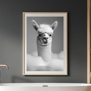 Cute Llama Bubble Bath Printable Wall Art - Funny Animal Photo for Bathroom Decor