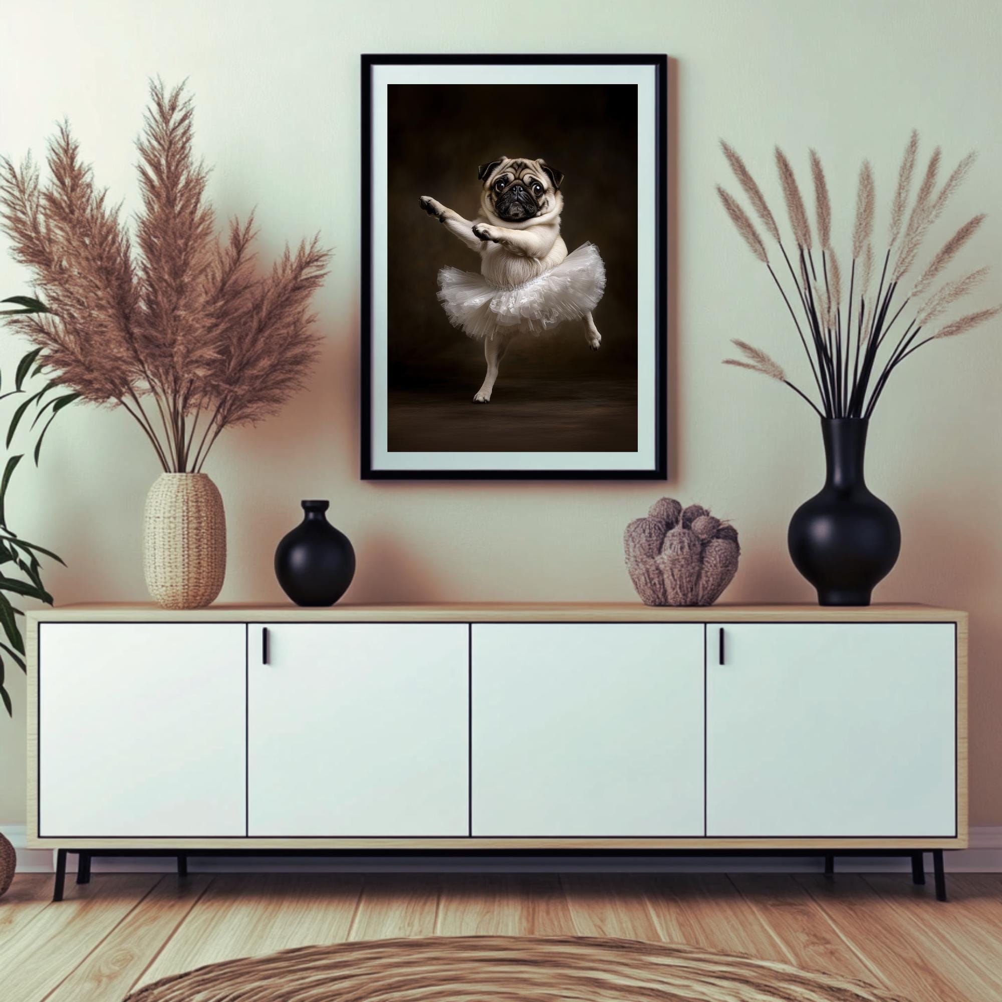 Funny Pug Ballet Art Print | Dog in Tutu, Playful Pet Portrait (digital ...