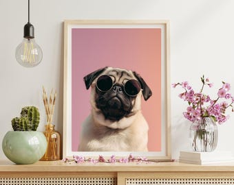 Pug with Sunglasses Print: Funny Dog Photo, Animal Wall Art (Digital Download