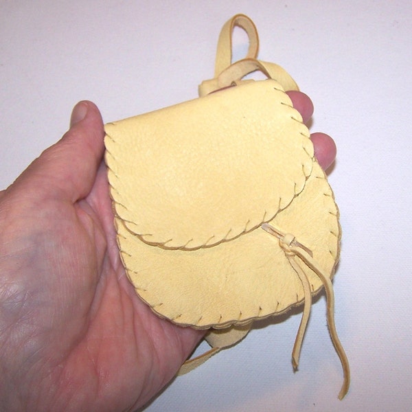 CREAM Leather Medicine Bag /  Neck Pouch....XL Simple Flap...Smooth