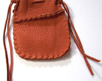 Beautiful Deerskin Leather Medicine Bag .. Seamed...Long,, RUST