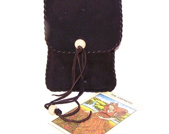 Leather Tarot Bag / Medicine Bag...Medium Vertical Flap...Dark Brown... SUEDE