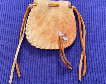 GOLD Leather Drawstring Medicine Hand Pouch ..Smooth..Large