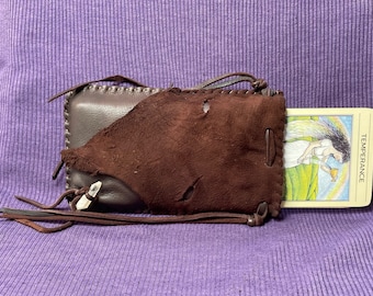 Drawstring Tarot Bag...Leather Medicine Bag..Runes Bag...DARK BROWN