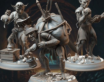 Goblin Feiticeiro - Saque de Alquimista do Trio Goblin de Mana - Goblin Feiticeiro - D&D | PF2e | RPG de Mesa - Resina Impressa em 3D - 3 Miniaturas Prontas para Pintura