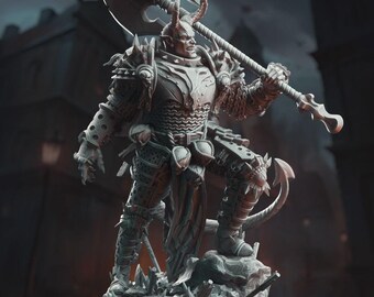 Cavaleiro Tiefling - Skorn Quebra-Crânios - Cavaleiro Tiefling - D&D | PF2e | RPG de Mesa - Miniatura impressa em 3D em resina - Pronta para pintar