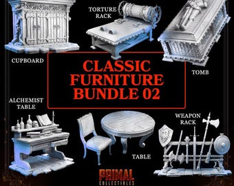 Props and Furniture Set - Volume 2 - D&D | PF2e | TTRPG - 3D Printed Resin - Paint Ready Minis