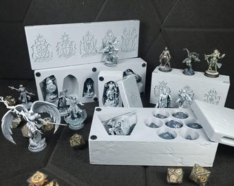 Relic Case – Custom-Fit Miniature Storage Box with Magnetic Lid and Class Crest, D&D Mini and Dice Holder