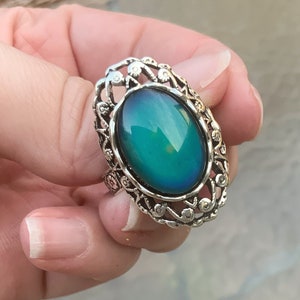 Mood Ring Large Antique Silver Adjustable Filigree Vintage Retro Style