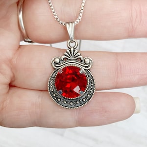 Ruby Rhinestone Pendant, Red Sparkle Crystal, Crystal Necklace, Gift for her
