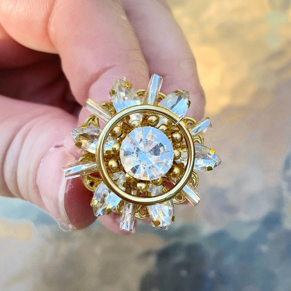Ring, Adjustable, Star Light, Sun Burst, Fairy Heirloom Solaria Rhinestone Crystal Ring