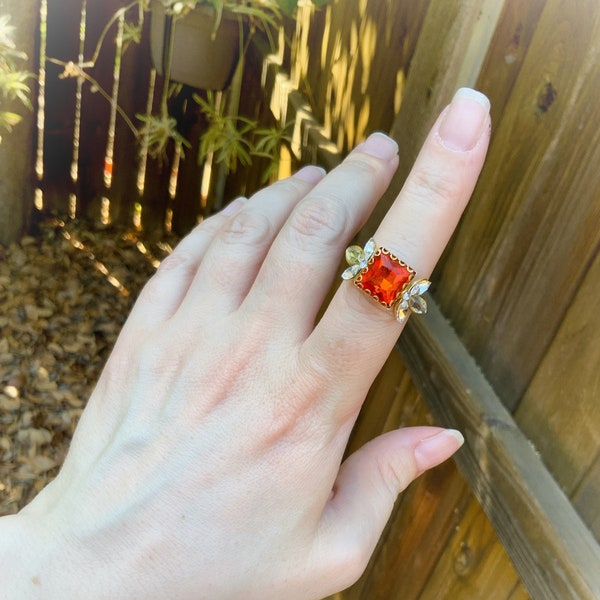 Adjustable Ring, Frozen Princess True Love Engagement Promise Ring, Orange Stone Gold Adjustable, gift For Women